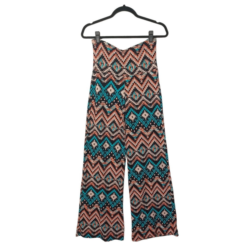 AMBIANCE APPAREL Buttery Soft Coral Blue Black Tribal Print Pull On Pants S